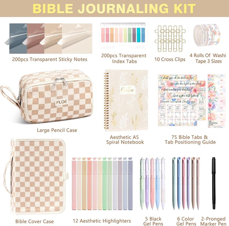 FLOE Bible Study Supplies Journaling Kit for Women with Bible Cover Case, Valentines Day Christian Gifts for Women, Bible Study Tools Accessories Set w/Highlighter Pen, Pencil Case Notebook Annotation Kit - Image 2